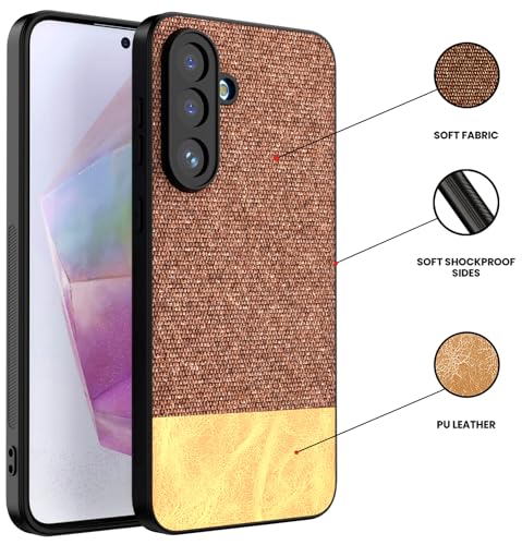 Image of Kapa Soft Fabric & Leather Hybrid Protective Back Cover for Samsung Galaxy M36 / F36 5G | Shockproof Slim Hard Anti Slip Back Case (Brown)