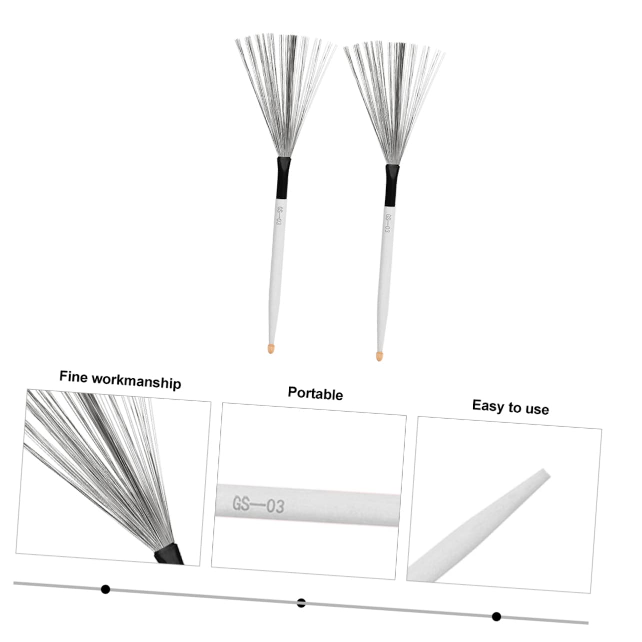 HEMOTON 3 Paia Di Spazzole Per Batteria Jazz in Filo Dacciaio Con Manico Robusto Per Batteristi Principianti E Gruppi Giovanili