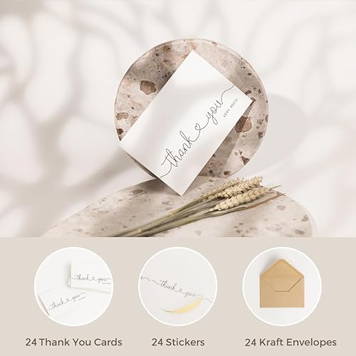 Miniatura 2 de Paquete de 24 tarjetas de agradecimiento a granel con sobres de papel kraft y calcomanías, 4 x 6 pulgadas de aspecto profesional  Adecuado para