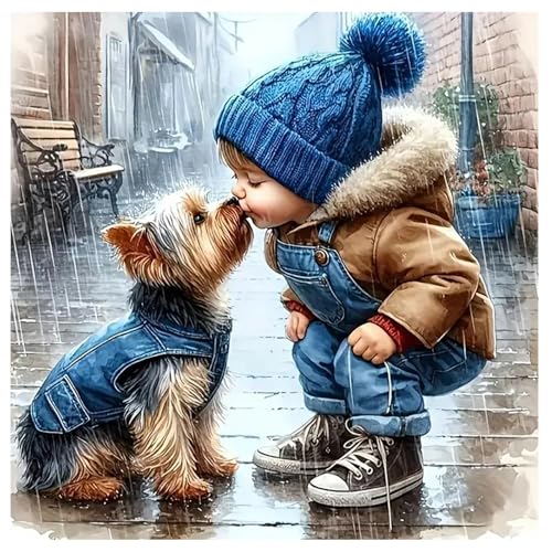 SHEGZHUC Diamond Painting Hund Yorkshire Kuss 30x30cm Mosaik Tiere Regen Kunst Stickerei Kreuzstich Geschenk Wanddekoration SHEGZHUC Diamond Painting Hund Yorkshire Kuss 30x30cm Mosaik Tiere Regen Kunst Stickerei Kreuzstich Geschenk Wanddekoration