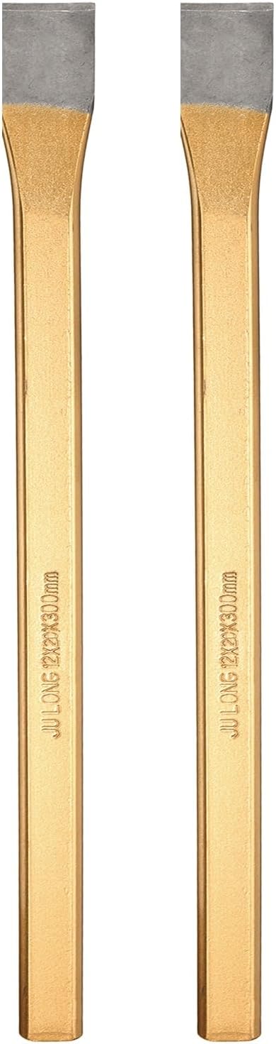 HARFINGTON 2pcs Cold Chisel 4/5" Wide 16" Long Alloy Steel High Hardness Heat Treated Heavy Duty Flat Cold Chisel for Cutting Rivets Iron Steel Bronze Copper Rods Bolts, Gold Gray