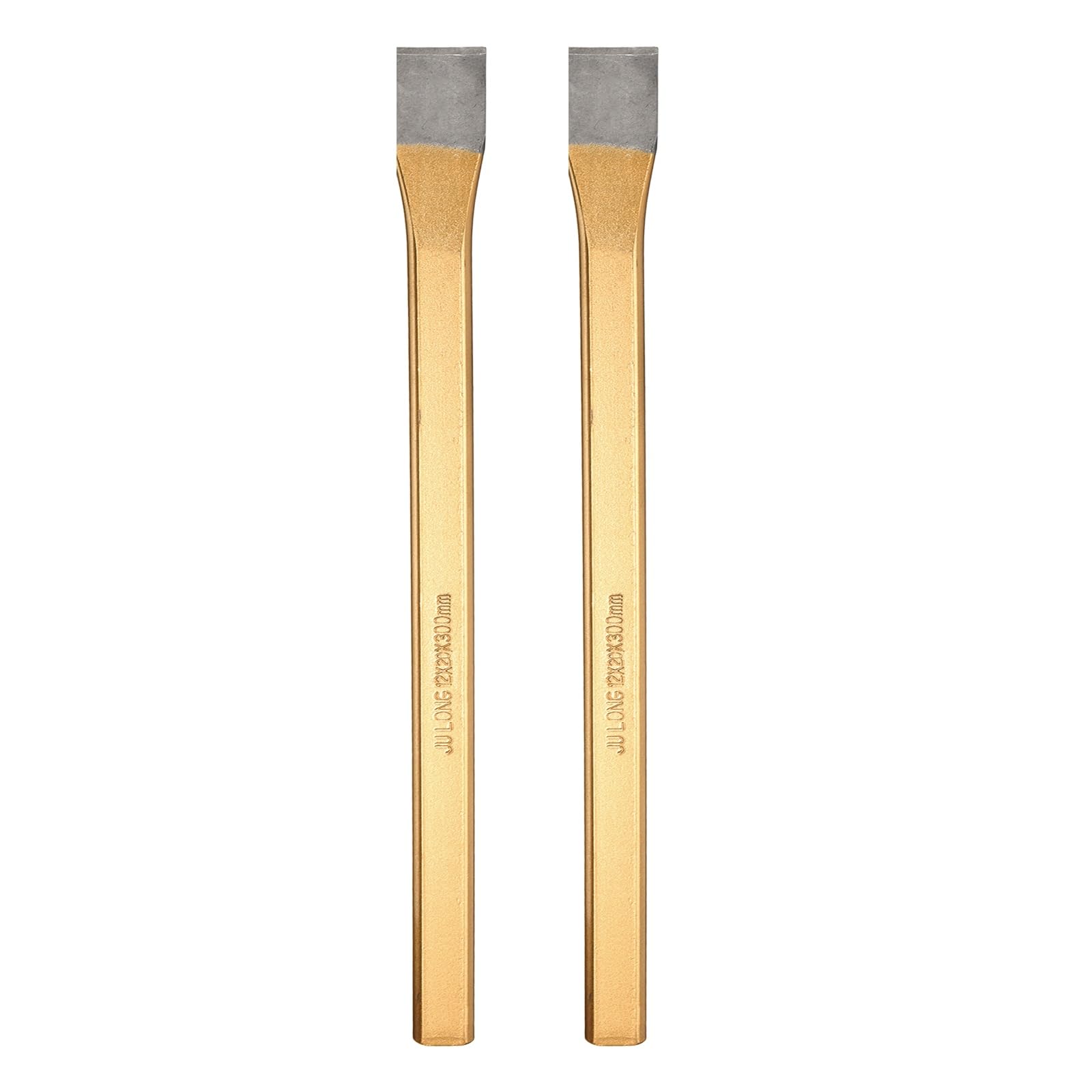 sourcing map 2pcs Cold Chisel 20mm Wide 300mm Long Alloy Steel High Hardness Heat Treated Heavy Duty Flat Cold Chisel for Cutting Rivets Iron Steel Bronze Copper Rods Bolts, Gold Gray