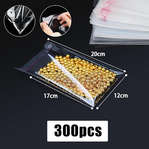 Ziamzra 300 Stück Selbstklebend Plastiktüten 12x20cm OPP Tütchen Transparent Cellophantüten Flachbeutel Zellophantüten Klein Weihnachten Tüten für Keksen Süßigkeiten Nüssen Schokolade Schmuck Ohrringe