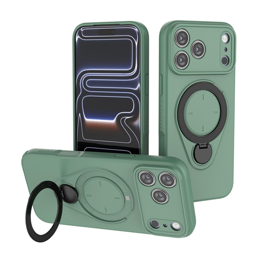 Coque magnétique iPhone 16 verte double couche avec un support rotatif chic - 8