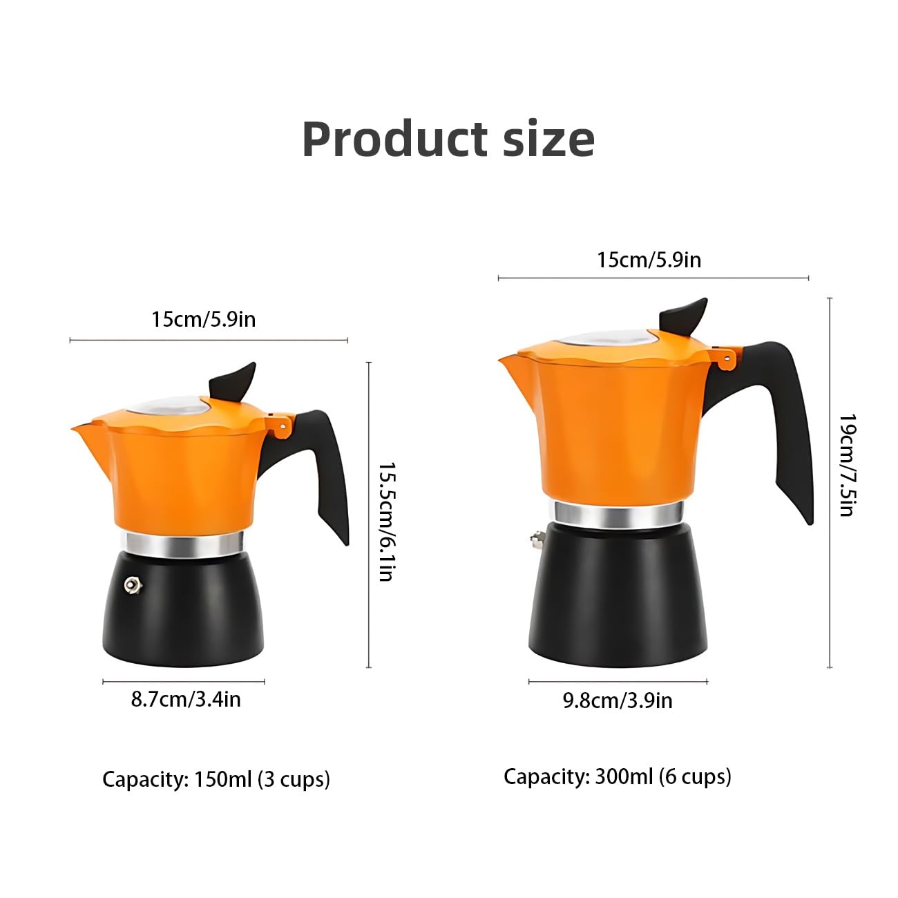 Moka da 6 tazze con coperchio in vetro trasparente, caffettiera da 300 ml, in alluminio, per piano cottura e caffettiera classica, per casa, cucina, campeggio, viaggi (rosso e nero, 6 tazze)