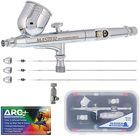 Master Performance G233 Pro Set Master Airbrush Gun with 3 Nozzle Sets (0.2, 0.3 & 0.5mm Needles, Fluid Tips and Air Caps) - Dual-Action Gravity Feed Airbrush, 1/3 oz Cup, Cutaway Handle