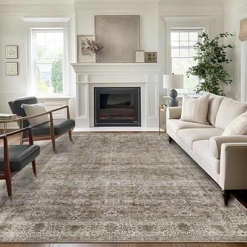 Brown Grey 5x7 Washable Rug for Living Room Large Vintage