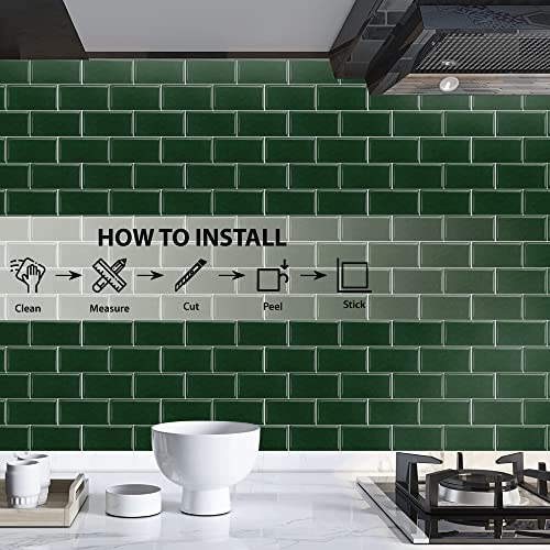 Artemuro 10-Sheets Green Peel And Stick Backsplash Tiles Subway To Spark Up Your Walls - Self Adhesive 3D Mosaics For Kitchen, Bathroom & Vanity - Waterproof Wall Panels (12X10") #TOP6