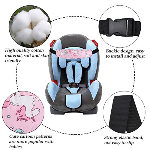 Image of 4 Pieces Baby Head Support for Car,ZWZCYZ Cute Pattern Car Seat Head Holder for Toddler Stroller Seat Sleeping Headrest Band with Adjustable Buckle Universal Kids Car Accessories (Pink+Grey)