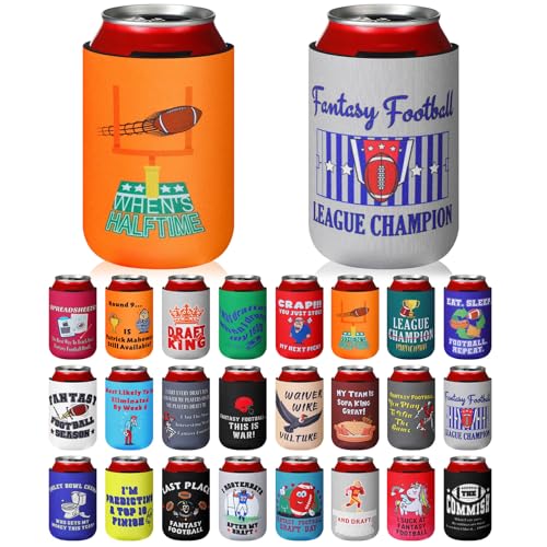 Acellegic 24 Pack Fantasy Football Can Cooler Set 12 oz Funny Can Sleeves Bulk Cold Drink Soda...