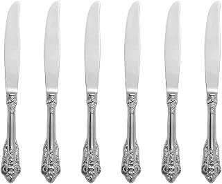 WULUN Juego de cubiertos de plata barroca, aspecto antiguo, de acero inoxidable pulido 18/10, ideal para casa, cocina, restaurante, boda, fiesta, té de la tarde, cuchillo de mesa de 6 piezas, longitud