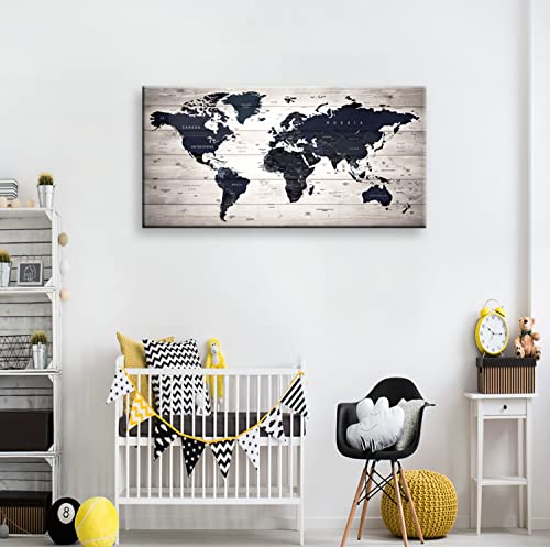 World Map Wall Art Canvas Print Poster Vintage Photos Painting Nautical Office Decor - 1 Panels Large Modern Framed Wall Art Map Of The World Canvas Wall Art For Living Room Home Decor 40"X 20"Inch #TOP4