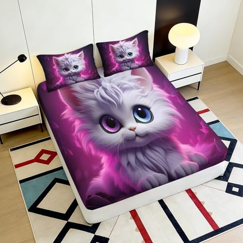 Drap housse chat 3D violet 90x200x25cm comme cadeau de maison original - 6