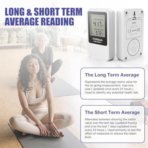 Life Basis Home Radon Detector, Radon Tester for Home with Long and Short Term Radon Monitoring 0-500 pCi/L Range Battery Operated (Including Battery) - White - Thumbnail 4