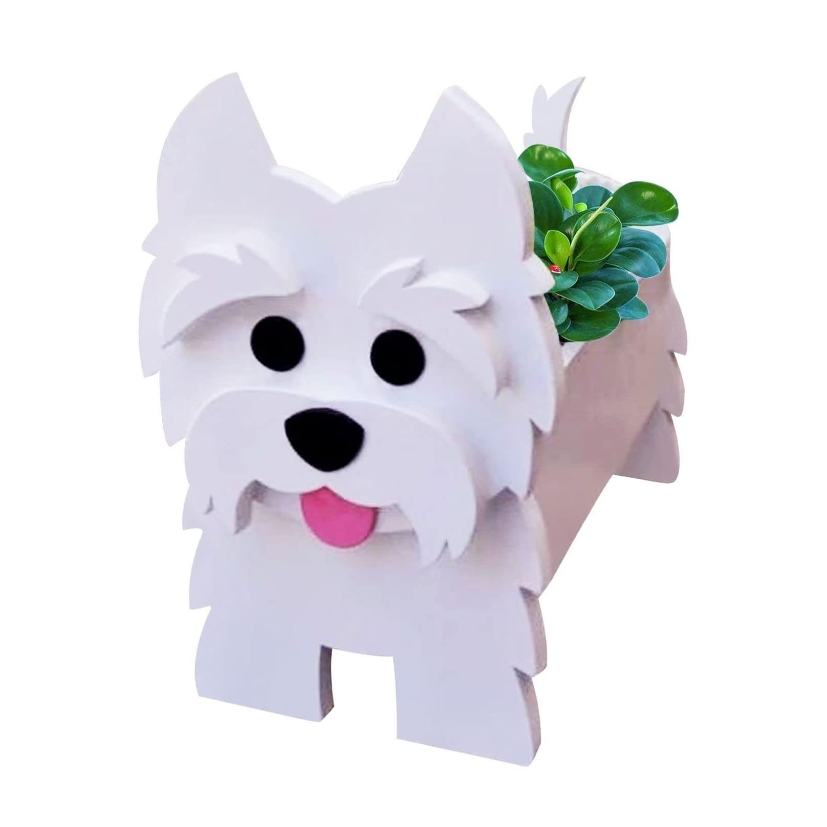 TTiiLoe Cute Dog Planter, West Highland White Terrier Plant Pots, PVC Herb Garden Flower Pots, Dog Cartoon Shaped Plant Container Holder, Gifts for Pet Lovers, 43x25cm/16.92x9.84in