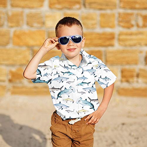 Boys White Button Up Shirt Shark Uniform Cute Animal Wedding Party Outfits Cool Blouse Tee Hawaiian Top 5-6 Years #TOP1