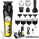BILLAR 6 in 1 Professional Mens Grooming Kit for Mustache,Body, 17 Piece All-in-One Mens Grooming Kit and Hair Clipper, Nose, Ear,Body and Face, Electric Razor with Type-C Recharge Dock(Golden)