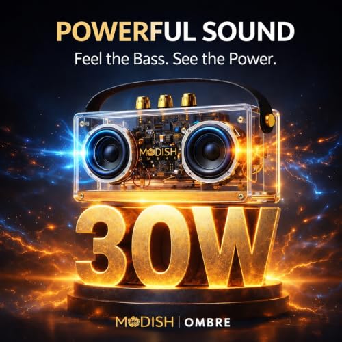 Image of ModishOmbre Premium Basson 30W Portable Bluetooth Speaker | FM Radio | 20 Hours Long Playtime | Dual Bass Drivers | Built-in Mic | Playback via BT5.3 /USB /TF Card, Easy Controls | Type C Charging