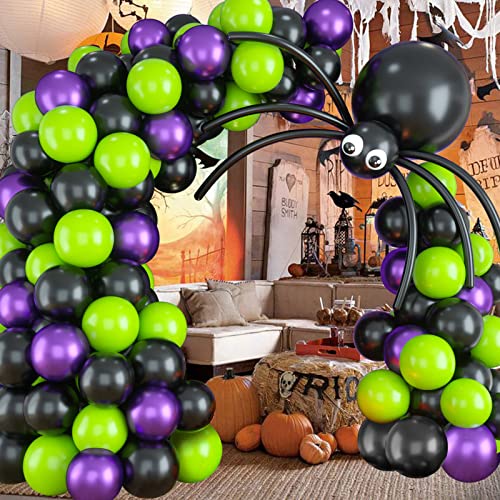 Halloween Balloon Arch Garland Kit With Big Spider Diy Balloons, Matte Black Lime Green Purple Metallic Latex Balloons Garland With Eye Balloons For Halloween Party Home Garden Outdoor Decorations #TOP5