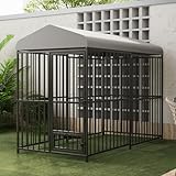 8X4x6FT Large Outdoor Dog Kennel, Heavy Duty Metal Dog Cage with Waterproof Roof, Rotating Feeding Bowl and Lock, for All Dog Breeds, for Backyard