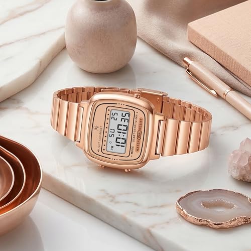Image of Shocknshop Digital Square Small Dial LED Ladies Stainless Steel Strap Watch for Women and Girls -WCH385