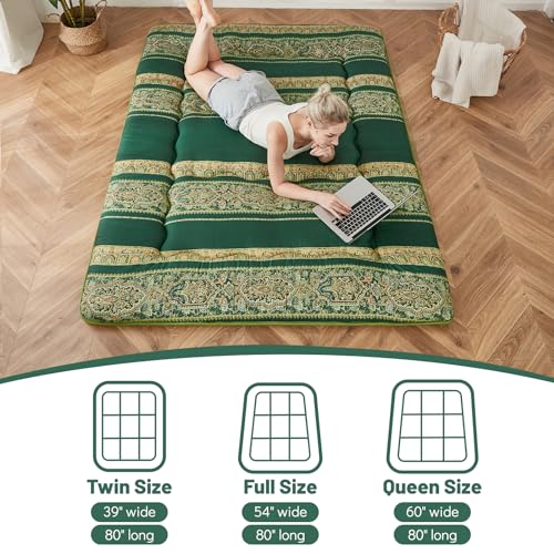 Zelladorra Japanese Floor Mattress, Futon Mattress with Portable Storage Bag and Washable Cover, Roll Up Thick Tatami Mat Suitable for Camping, Guest Room (Bohemian Green, Queen) by Zelladorra - Image 5