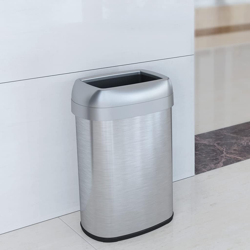 Buy 1 get 1 iTouchless 13 Gallon Elliptical Open Top Trash Can and Recycle Bin with Double Odor Filters and Large 12-Inch Opening, Commercial Grade Slim Garbage Container for Home, Office Restaurant, Restroom
