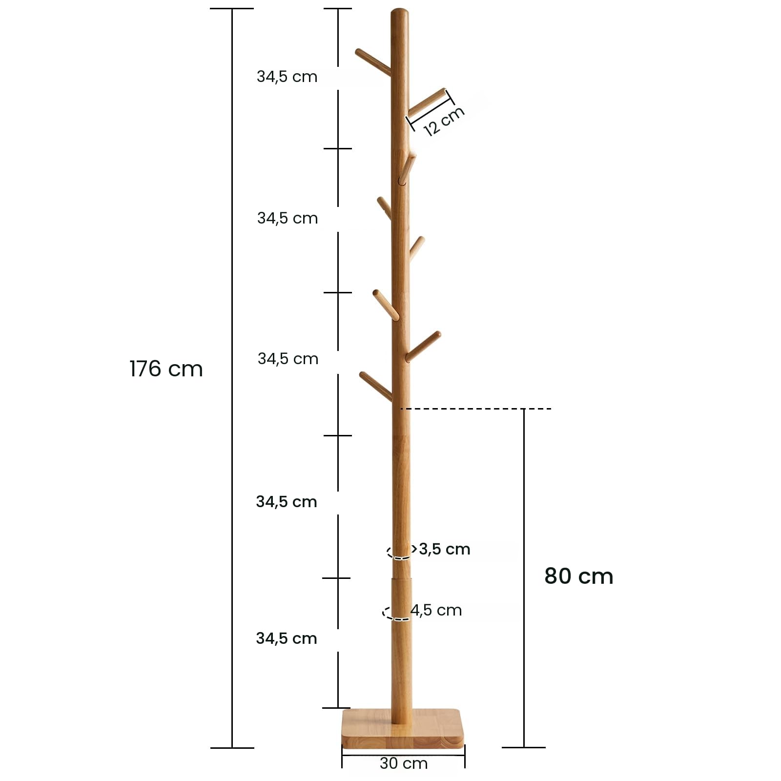 YMYNY Portemanteau en Forme d'Arbre, Portant à Vêtements en Bois Massif, Hauteur 176CM, Support sur Pieds avec 8 Crochets, pour Manteaux, Chapeaux, Sacs, pour Entrée, 29×29×176CM Naturelle HCR002N