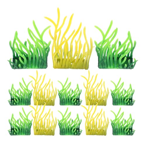 Veemoon 100 Touffes de Gazon Synthétique 3,5 Cm Bicolore en Plastique pour Aquarium, Décoration Végétale Miniature Réaliste pour Diorama et Paysage de...