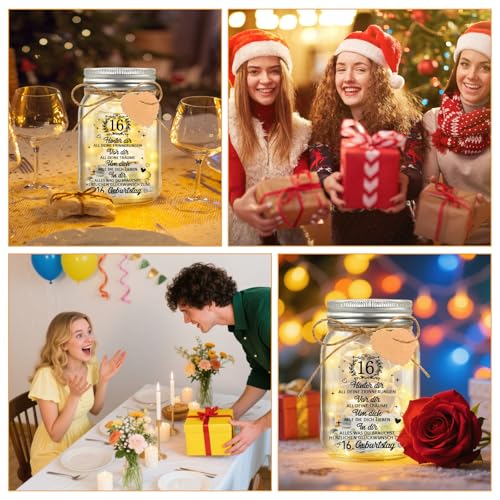 Shining She 16 Geburtstag Mädchen Junge, LED Flaschenlicht Geldgeschenke Geburtstag 16, Geldgeschenke Verpackung Geburtstag,16.Geburtstagsgeschenk Leuchtflasche Geschenkideen Flaschenlicht mit Spruch