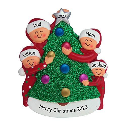 Personalized Decorating Tree Family of 4 Christmas Ornament 2019 - Friends Santa Hat
