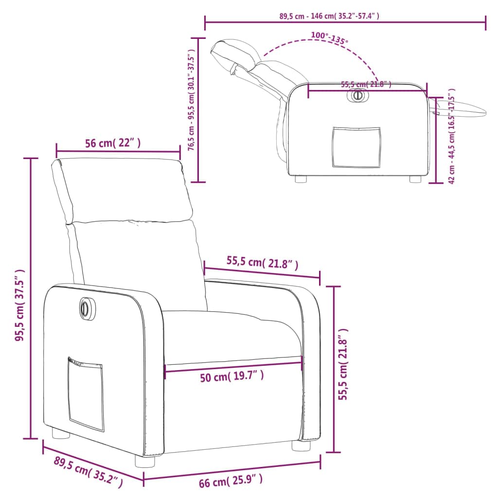 vidaXL Sillón reclinable eléctrico Tela Gris Claro
