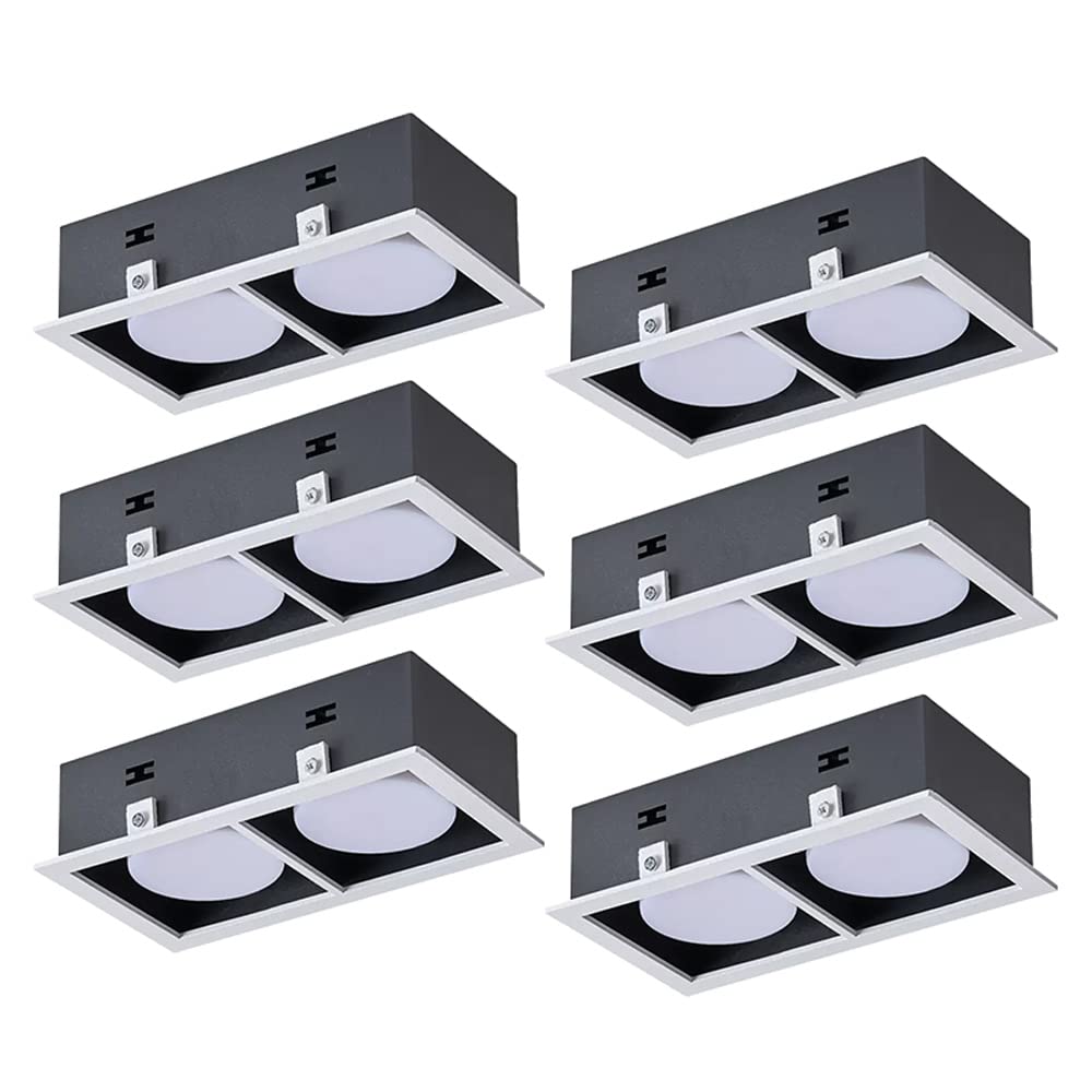 Opakowanie 6 Sztuk, Prostokątne Oświetlenie Sufitowe Led Z 2 Głowicami, Montaż Na Płasko, Okrągłe, Białe Wykończenie, Obrotowy Panel Sufitowy, Oświetlenie Punktowe,4000k