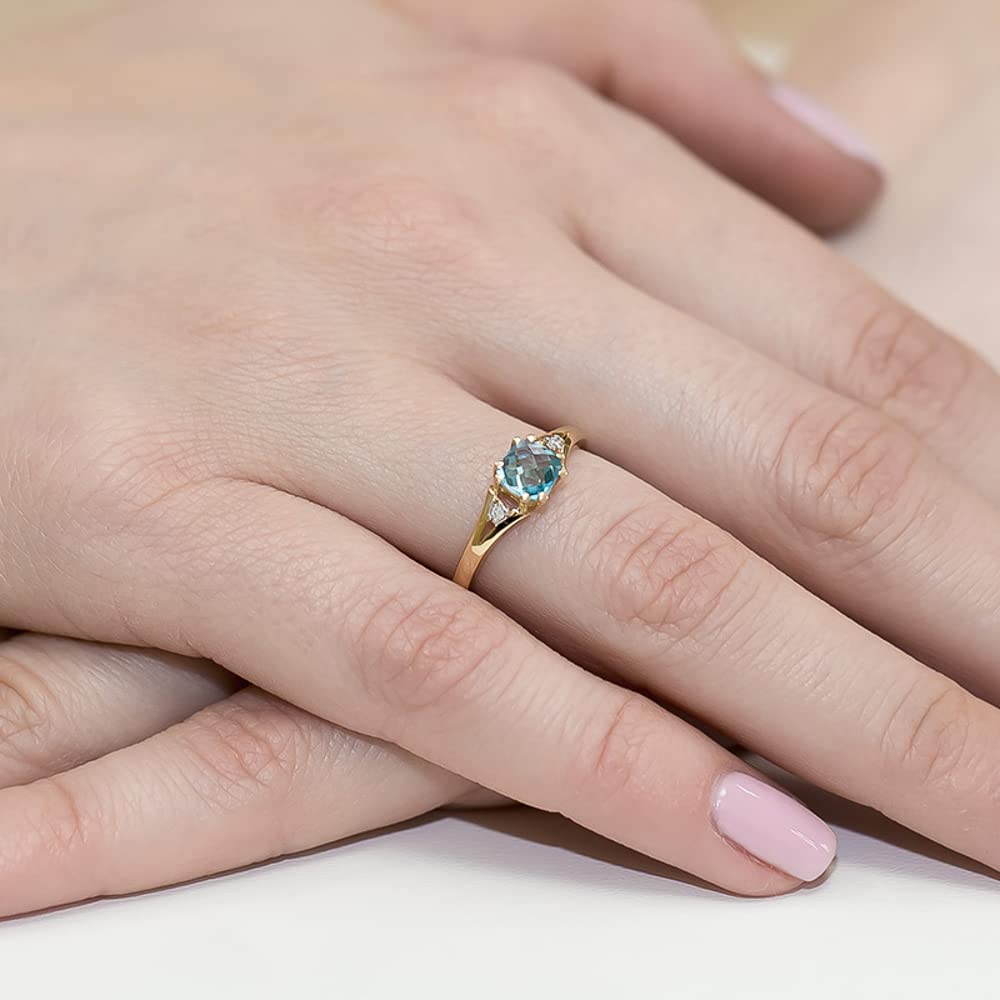 MARKO Damen-Goldring Mit 0,70Ct Topas Und 0,03Ct Diamanten, 14 Karat Gold (585) | Eleganter Ring Mit Box Für Frauen