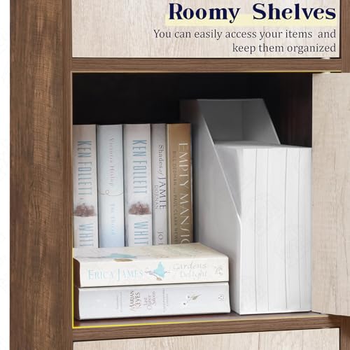 Image of ABOUT SPACE Wooden Cabinet - 5 Tier Storage Cabinet for Living Room with Magnetic Door, Space Saving Book Self for Home, Engineered Wood Kitchen Crockery Unit (Walnut - L 38 x B 38.5 x H 165.5 cm)