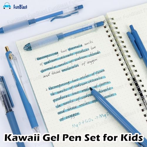Image of FunBlast Gel Pens for Writing, 5 Pcs Gel Pen & 1 Pcs Highlighter Pen, with Comfortable Grip for Smooth Writing, Kawaii Pens, Stationery for School & Office (Blue Ink) (Blue)