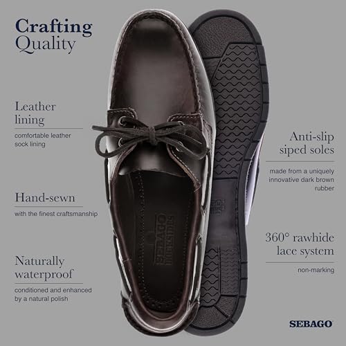 Image of Sebago Endeavor Waterproof Boat Moccasins - All Leather Moccasins for Men with Canoe Moc, Leather Lining, 360 Laces, Non-slip Soles