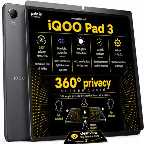 Image of Pxin 360 Pro Privacy Screen guard compatible with iQOO Pad 3 | Anti Glare | Anti UV | Anti Blue | Anti Reflection | Privacy Filter | Unbreakable Build