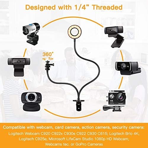 Amada Webcam Light Stand for Live Stream, Selfie Ring Light with Webcam Mount for Logitech C925e, C922x, C930e,C922,C930,C920,C615,Brio 4K-AMWS01