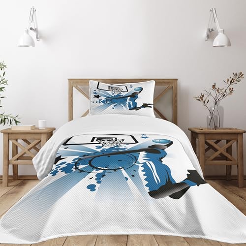 Ambesonne Teen Room Bedspread Set, Silhouette of Basketball Player Jumping Success Stars Illustration, 3 Piece Decorative Bedding Coverlet and 2 Pillow Shams, Twin Size, Black and Violet Blue