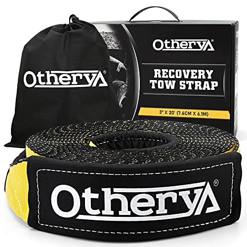 Tow Recovery Strap 3'' x 20' - Recover Your Vehicle Stuck in Mud/Snow - Heavy Duty Winch Snatch Strap - Protective Loops, Water-Resistant - Off Road Truck Accessory - Bonus Storage Bag