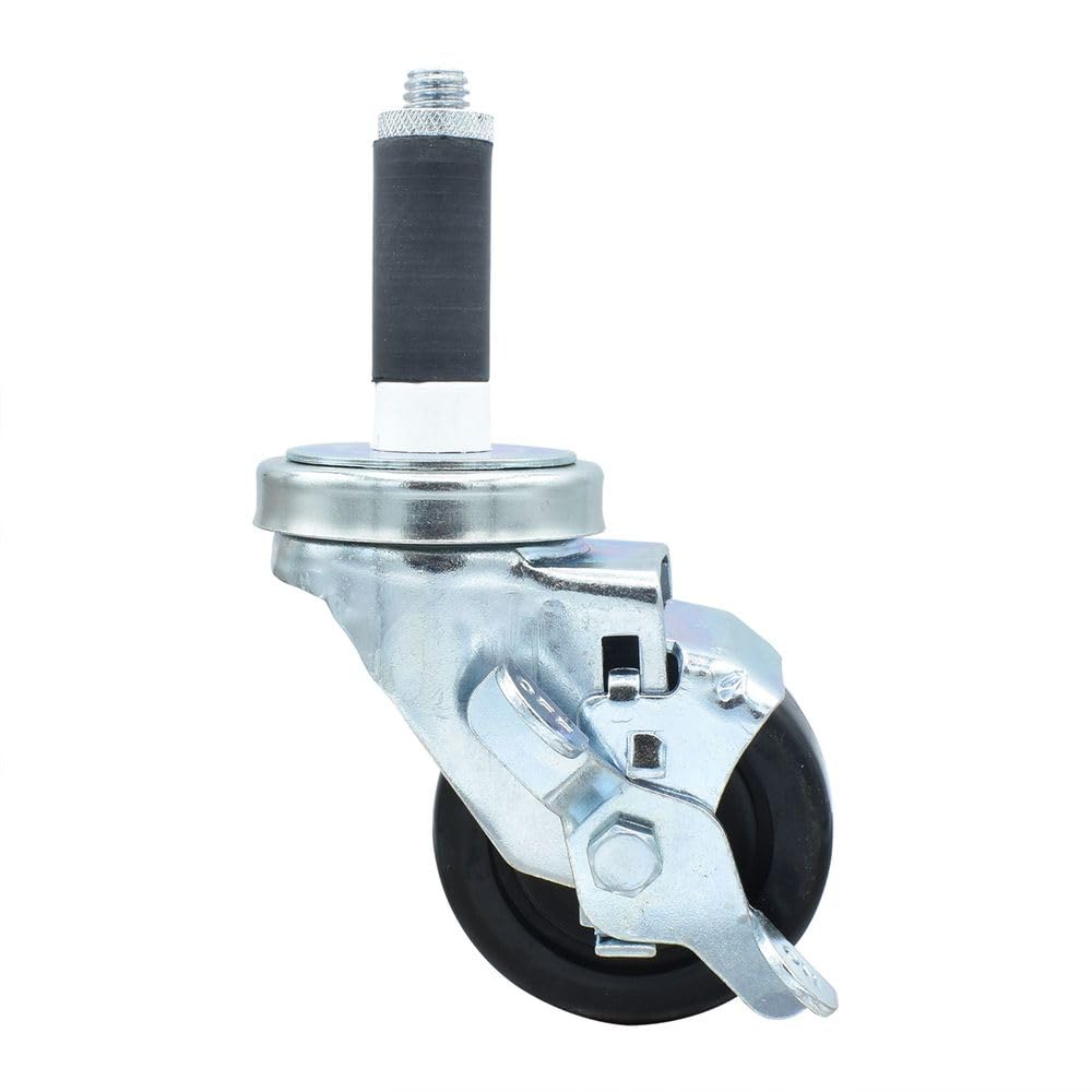 BK Resources 3" Polyolefin 1" Expanding Stem Swivel Caster for Work Tables with Top Lock Brake – 3", Silver, Model 3SBR-1RA-LDP-TLB