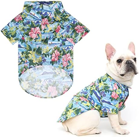 EXPAWLORER Dog Hawaiian Shirt - Pet Summer Polo T Shirts Apparel with Hawaiian Printed, Cool Breathable Clothes with Lapel for Small Medium Large Dog Cat