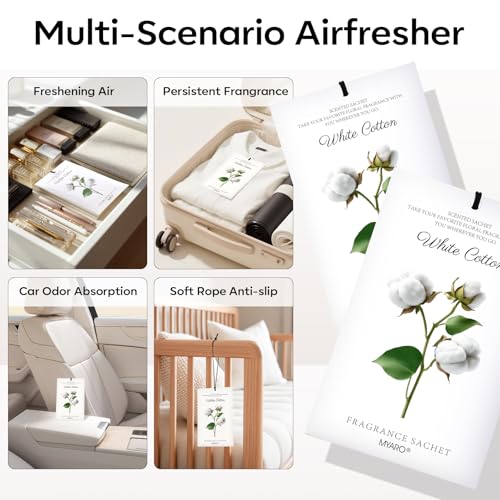 Image of MYARO 12 Packs Scent Sachets for Closet Clothes Storage - White Cotton Fragrance Long Lasting Home Air Freshener Odor Deodorizer