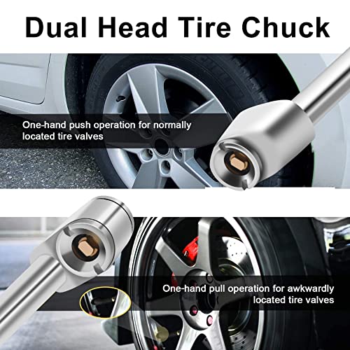 SAFELIFE 8.6\" Extended Reach Dual Head Air Chuck, 1/4\" FNPT 2-Way Connection Dually Air Chuck for Semi Trucks Tires with Rubber Handle