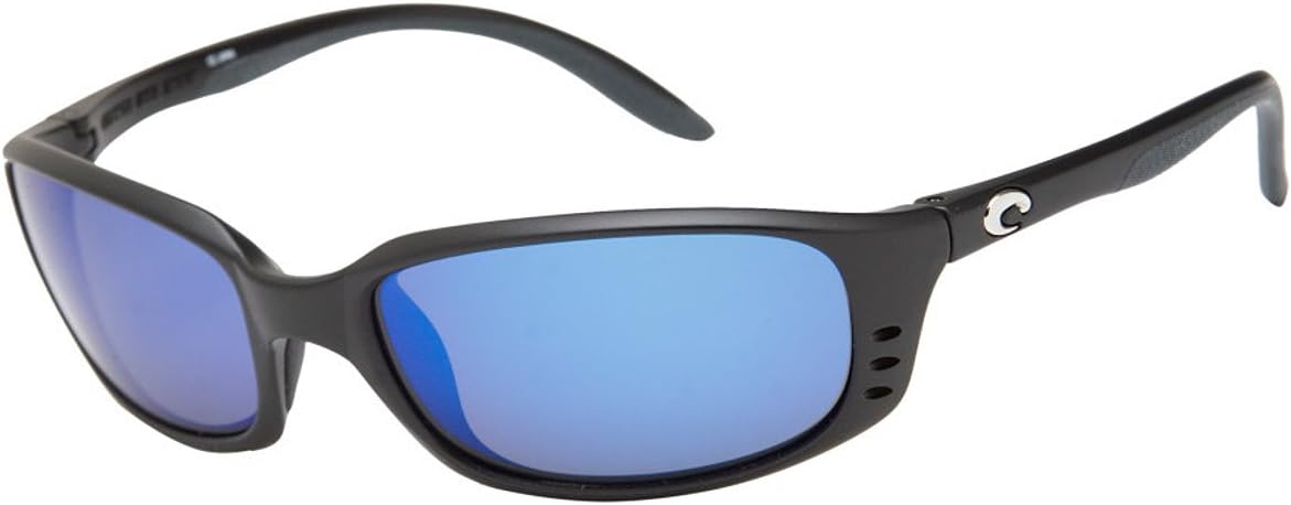 Costa Brine Polarized Sunglasses - Costa 400 Glass Lens Black/Blue Mirror, One Size