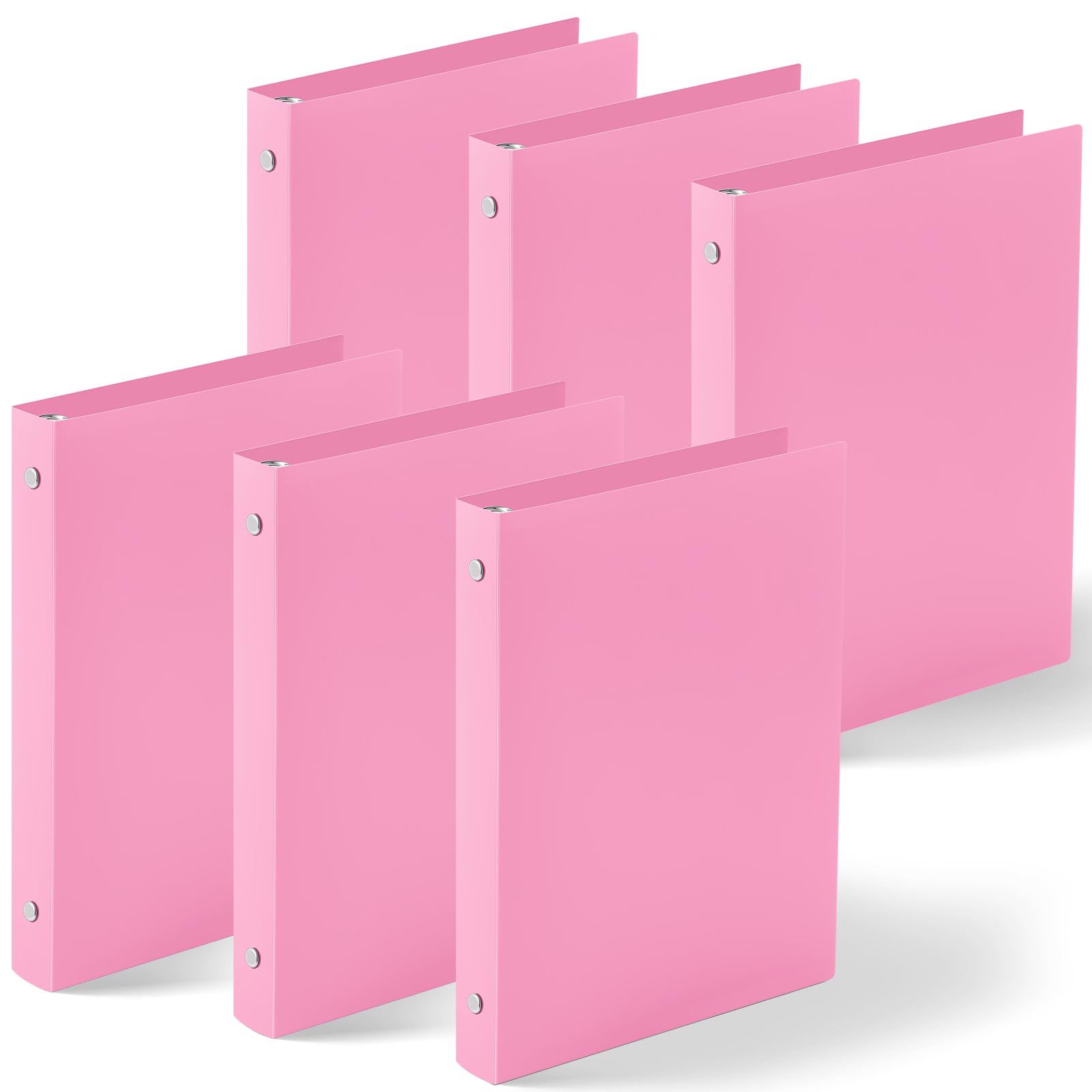 Henoyso 6 Pcs 1 Inch Mini 3 Ring Binders Fits 5.5" x 8.5" Paper, Holds(Capacity 200 Sheets), Plastic Flexible Three Round Rings Small Pink A5 Binders