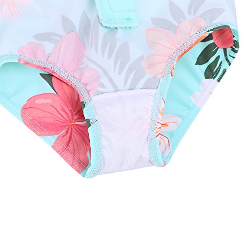 Tfjh E Girls Rashguard Swimsuit Uv 50+ Long Sleeve One Piece Bathing Suit Cyan Flower 140/146 #TOP4