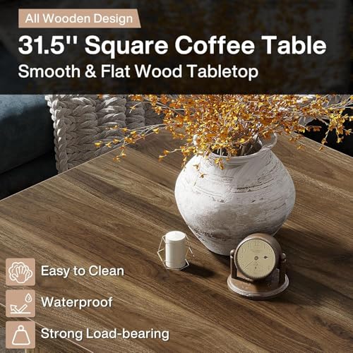 Tribesigns Square Coffee Table, 31.5-Inch Engineered Wood Coffee Table for Living Room, Vintage Center Table, Large Mid-Century Modern Cocktail Table, Brown - Image 6