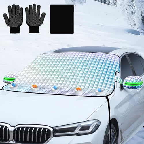 COJOSQC Windshield Snow Cover for Car SUV, Heavy Duty Waterproof Ice Shield with Mirror Flaps, Anti-Hail Frost, All Weather Exterior Protector for Winter Snow Rain Sun UV, Fits Most Vehicles by COJOSQC - Used condition - US$8.91